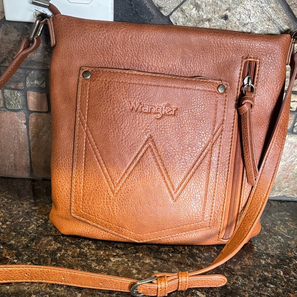 Wrangler Tan Leather Crossbody Bag